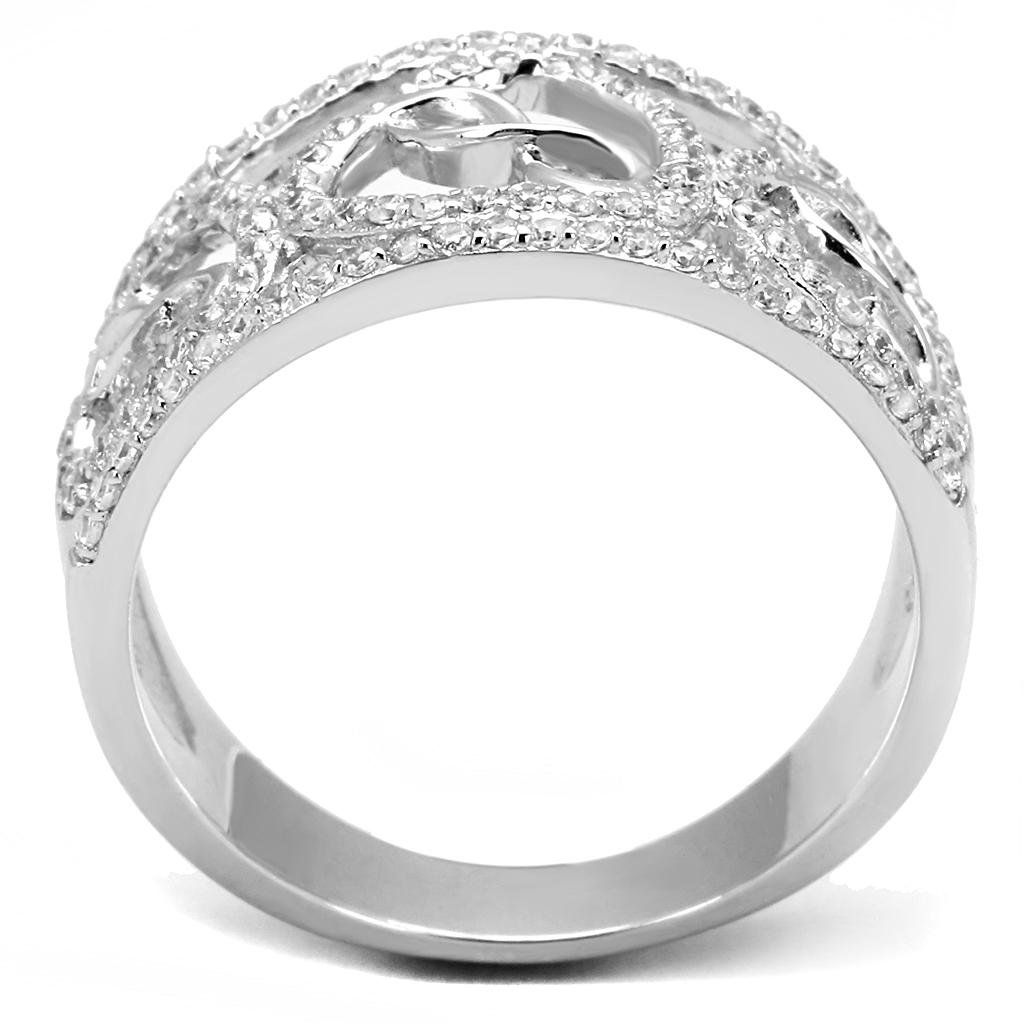 TS573 - Rhodium 925 Sterling Silver Ring with AAA Grade CZ  in Clear-2