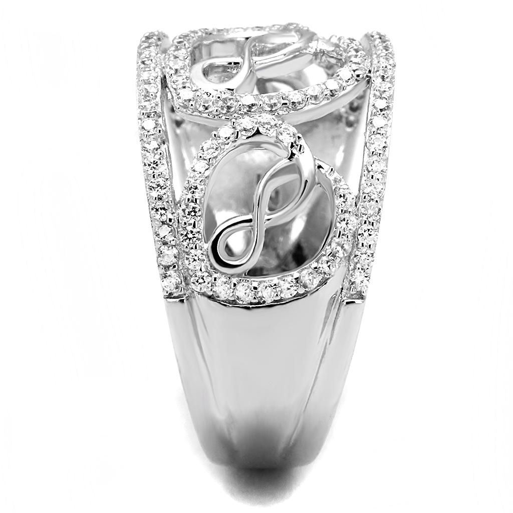 TS573 - Rhodium 925 Sterling Silver Ring with AAA Grade CZ  in Clear-3