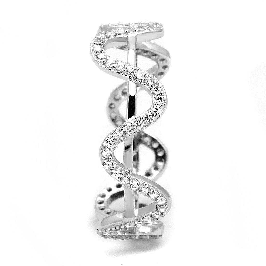 TS576 - Rhodium 925 Sterling Silver Ring with AAA Grade CZ  in Clear-3