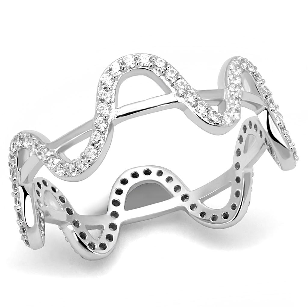 TS576 - Rhodium 925 Sterling Silver Ring with AAA Grade CZ  in Clear-4