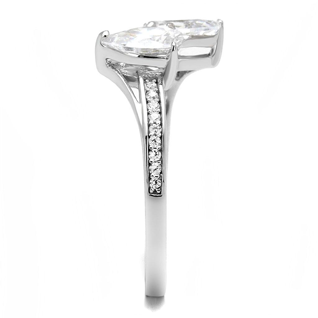 TS578 - Rhodium 925 Sterling Silver Ring with AAA Grade CZ  in Clear-3
