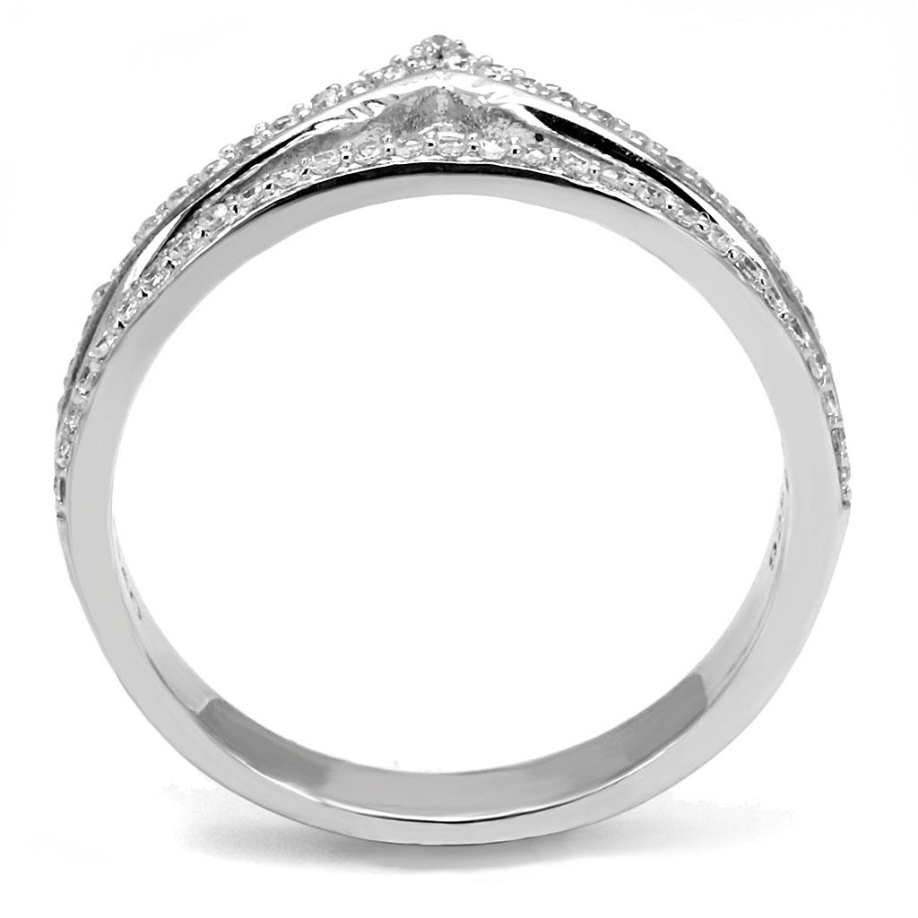 TS582 - Rhodium 925 Sterling Silver Ring with AAA Grade CZ  in Clear-2