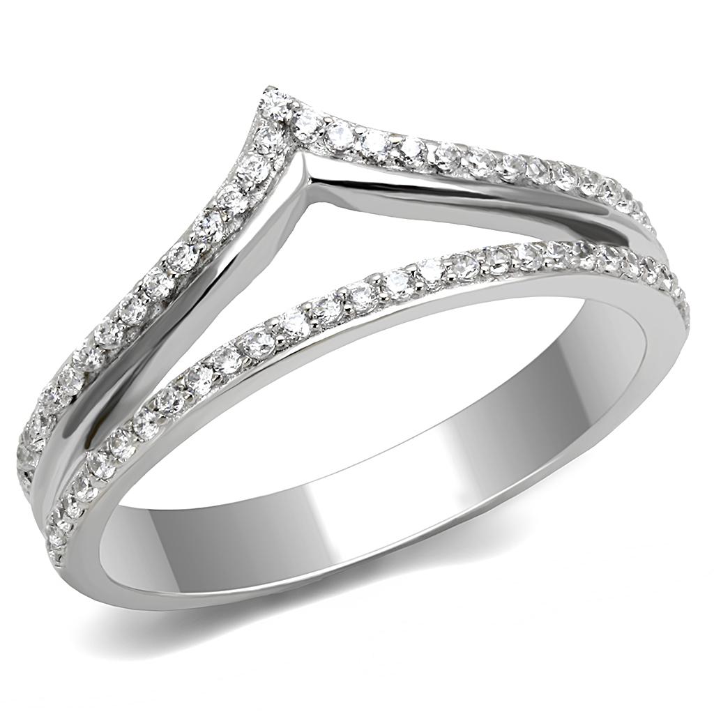 TS582 - Rhodium 925 Sterling Silver Ring with AAA Grade CZ  in Clear-4