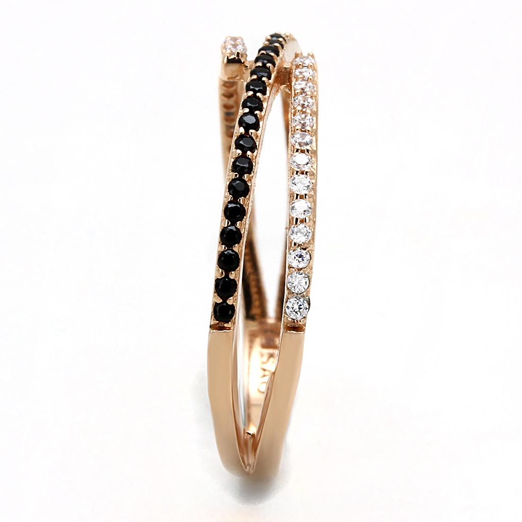 TS590 - Rose Gold 925 Sterling Silver Ring with Synthetic Spinel in Jet-3