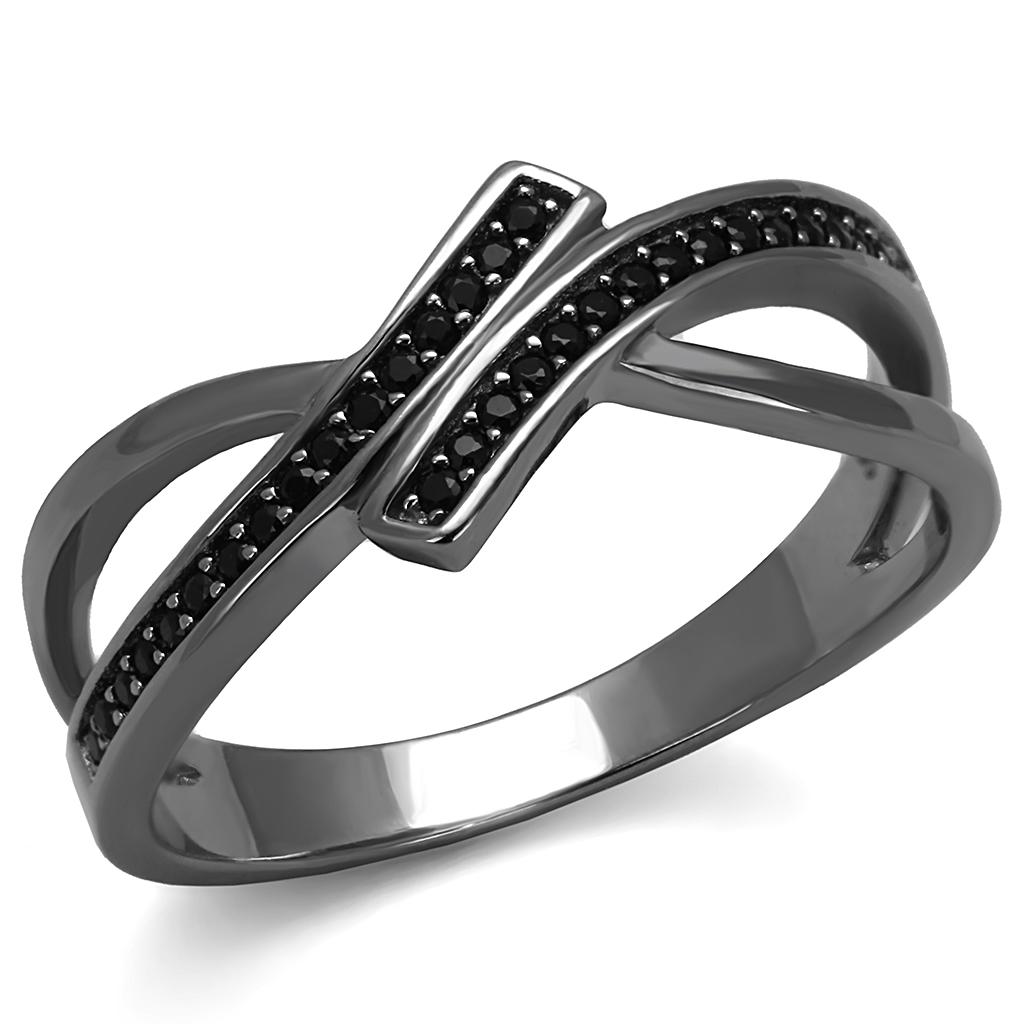 TS599 - Ruthenium 925 Sterling Silver Ring with Synthetic Spinel in Jet-4