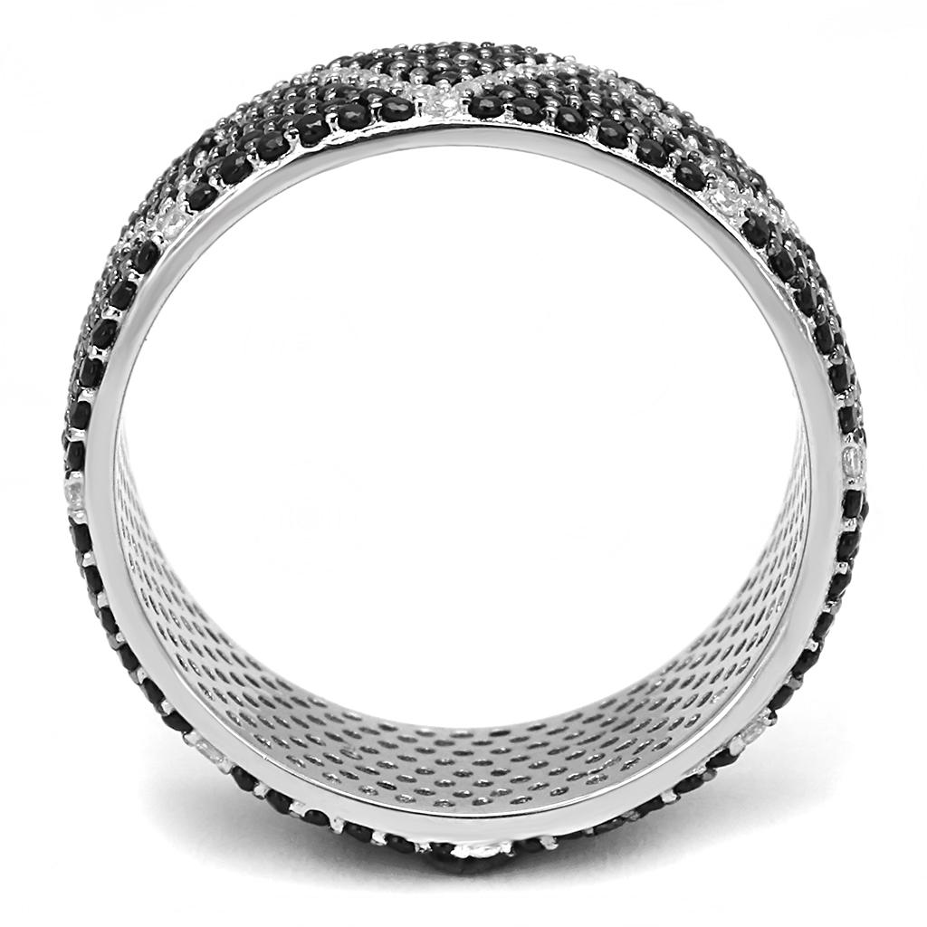 TS600 - Rhodium + Ruthenium 925 Sterling Silver Ring with Synthetic Spinel in Multi Color-2