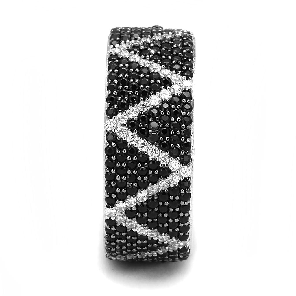 TS600 - Rhodium + Ruthenium 925 Sterling Silver Ring with Synthetic Spinel in Multi Color-3