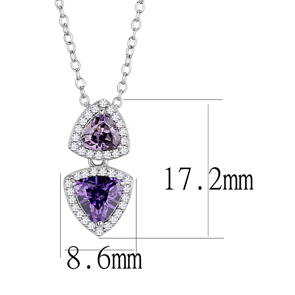 TS607 - Rhodium 925 Sterling Silver Chain Pendant with AAA Grade CZ  in Amethyst-1
