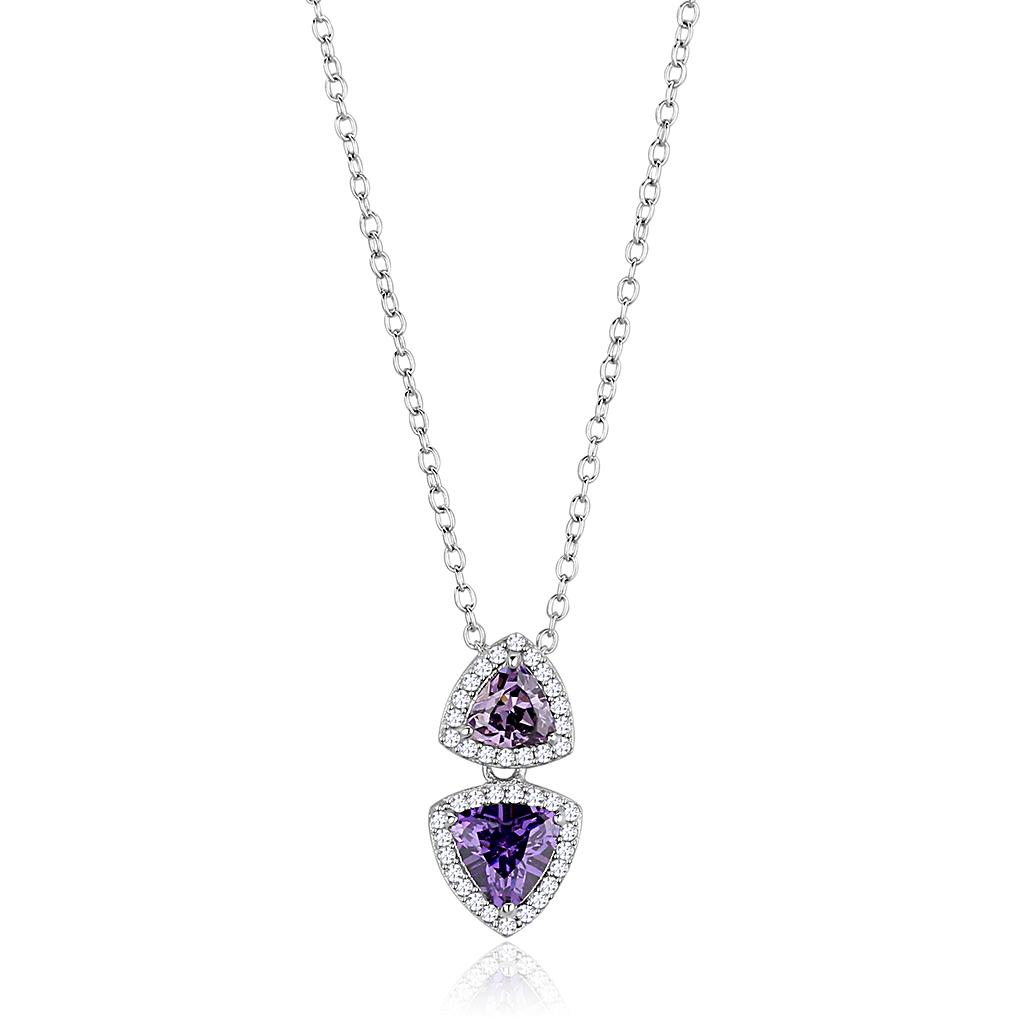 TS607 - Rhodium 925 Sterling Silver Chain Pendant with AAA Grade CZ  in Amethyst-2