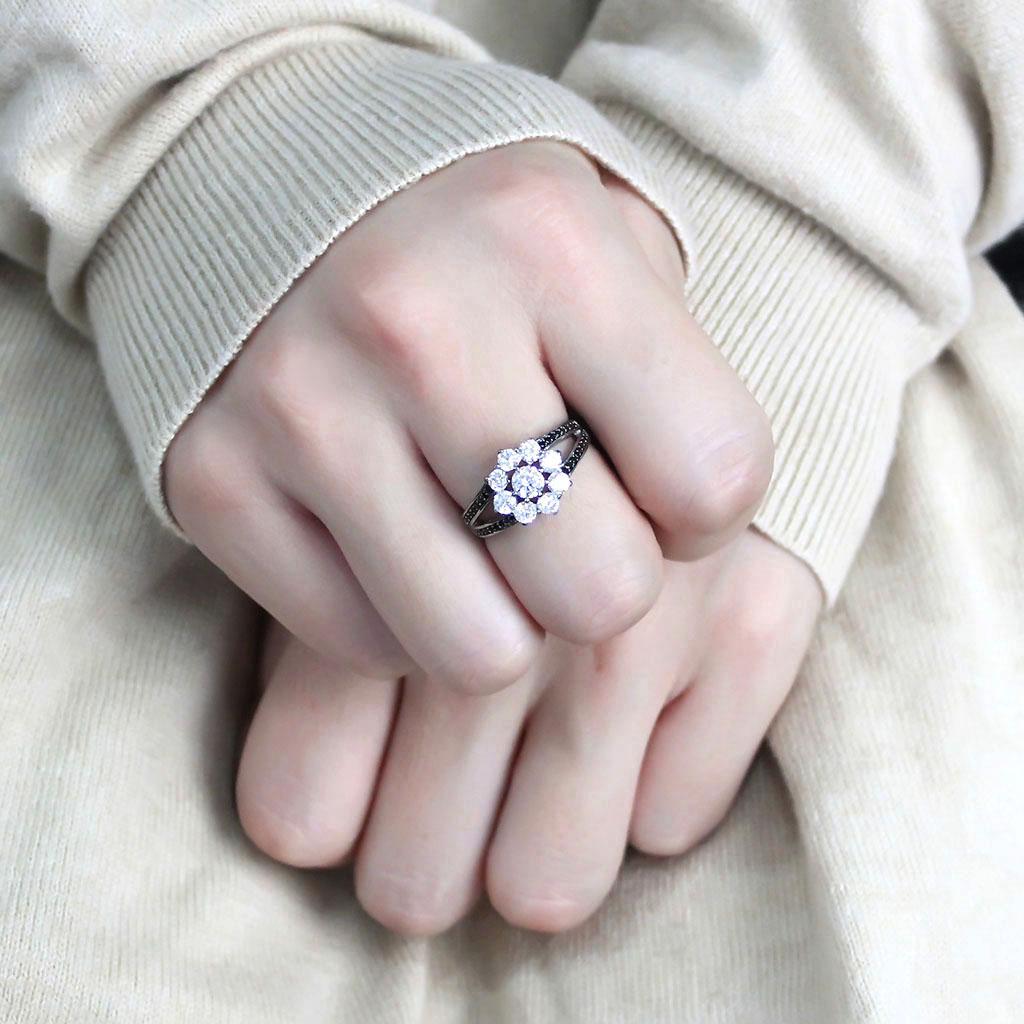 TS611 - Ruthenium 925 Sterling Silver Ring with AAA Grade CZ  in Clear-4