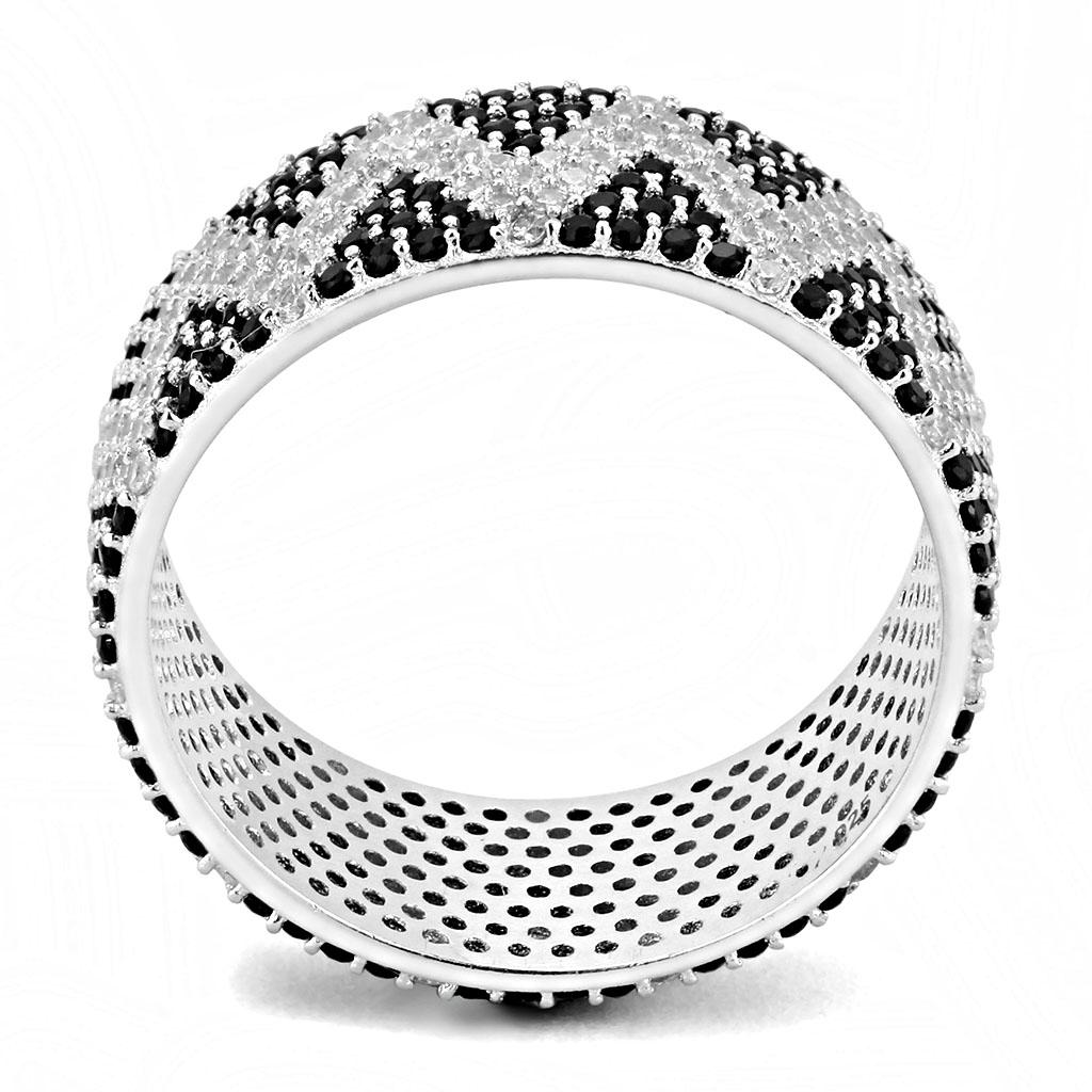 TS613 - Rhodium 925 Sterling Silver Ring with AAA Grade CZ  in Jet-2