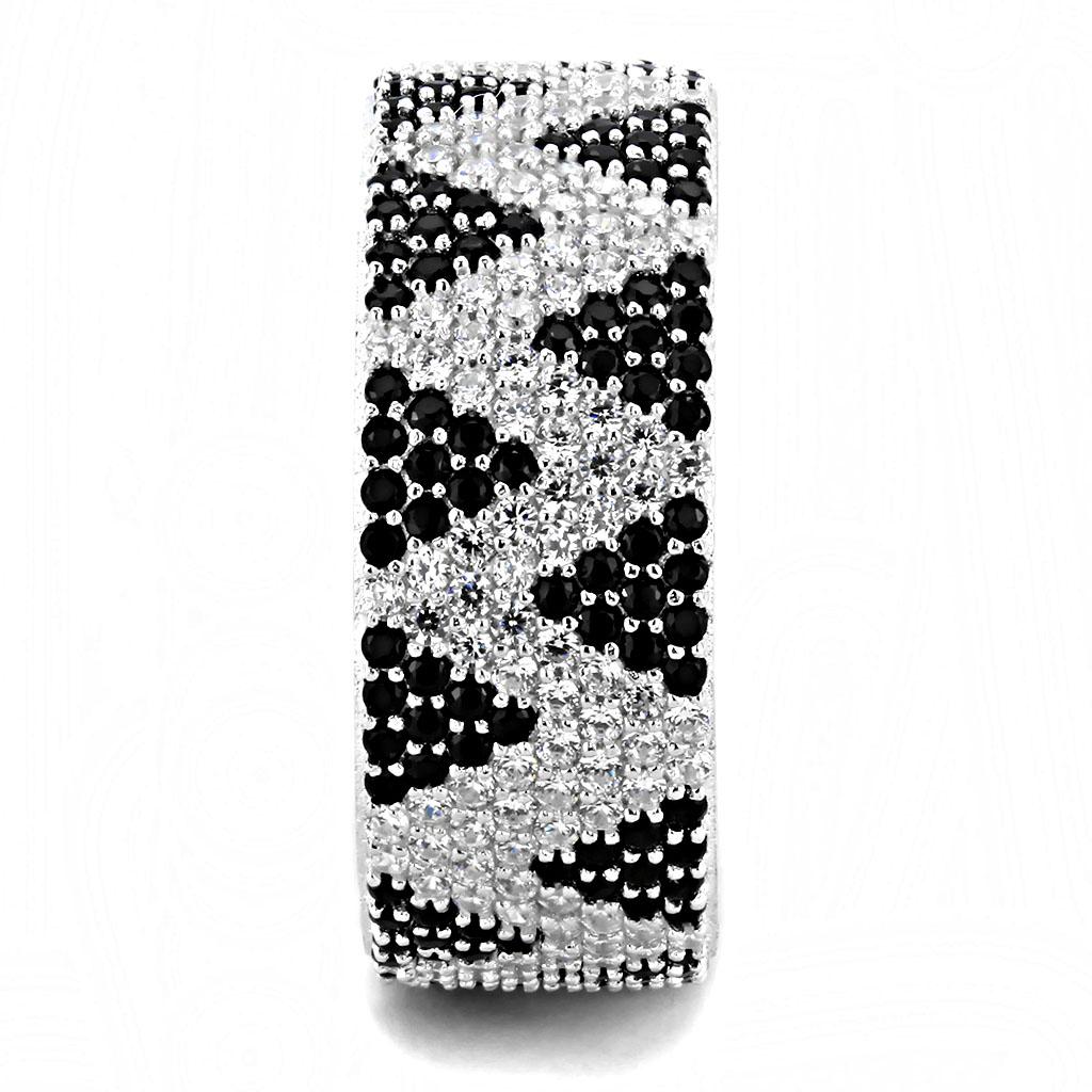 TS613 - Rhodium 925 Sterling Silver Ring with AAA Grade CZ  in Jet-3