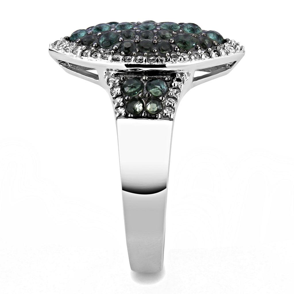 TS614 - Rhodium + Ruthenium 925 Sterling Silver Ring with Synthetic Synthetic Glass in Blue Zircon-3