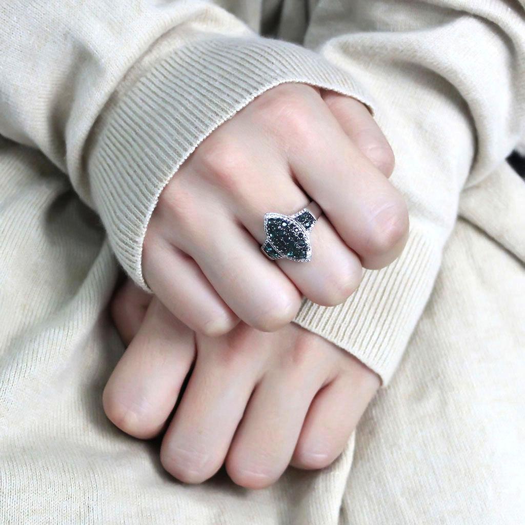 TS614 - Rhodium + Ruthenium 925 Sterling Silver Ring with Synthetic Synthetic Glass in Blue Zircon-4