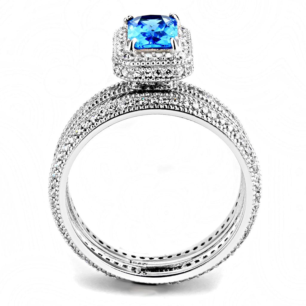 TS615 - Rhodium 925 Sterling Silver Ring with Synthetic Synthetic Glass in Sea Blue-2