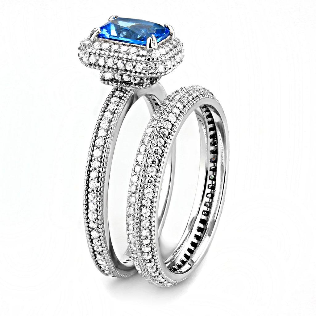TS615 - Rhodium 925 Sterling Silver Ring with Synthetic Synthetic Glass in Sea Blue-3