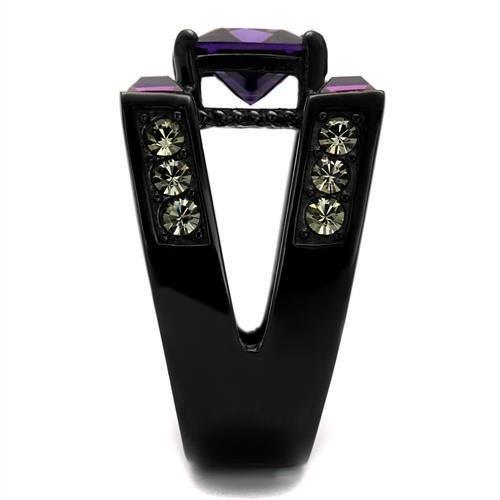 TK1072J - IP Black(Ion Plating) Stainless Steel Ring with AAA Grade CZ  in Amethyst-3