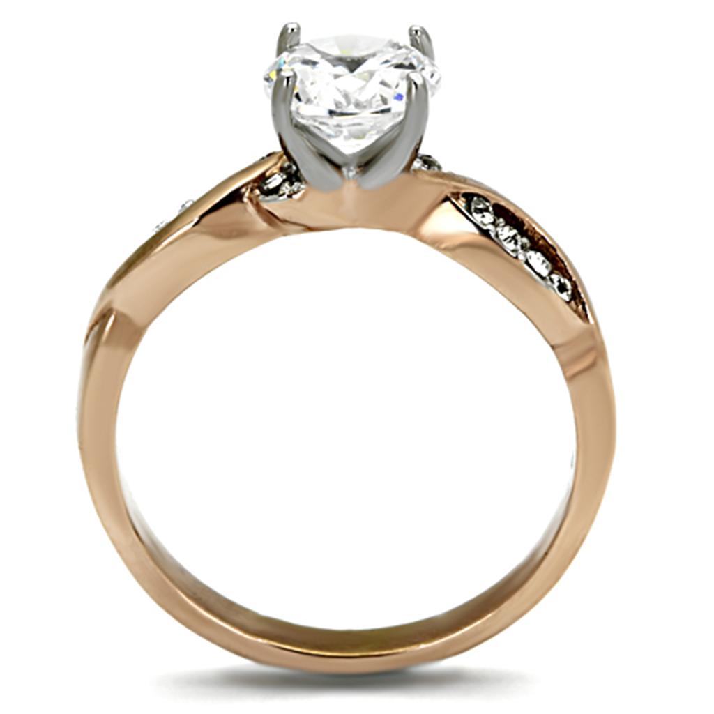 TK1163 - Two-Tone IP Rose Gold Stainless Steel Ring with AAA Grade CZ  in Clear-2