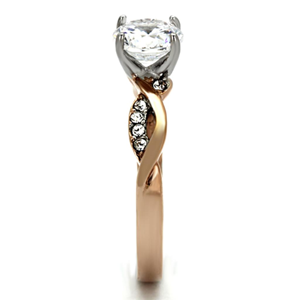 TK1163 - Two-Tone IP Rose Gold Stainless Steel Ring with AAA Grade CZ  in Clear-3