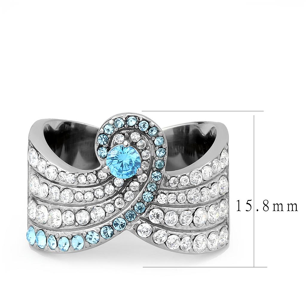 TK3572 - No Plating Stainless Steel Ring with AAA Grade CZ  in Sea Blue-1