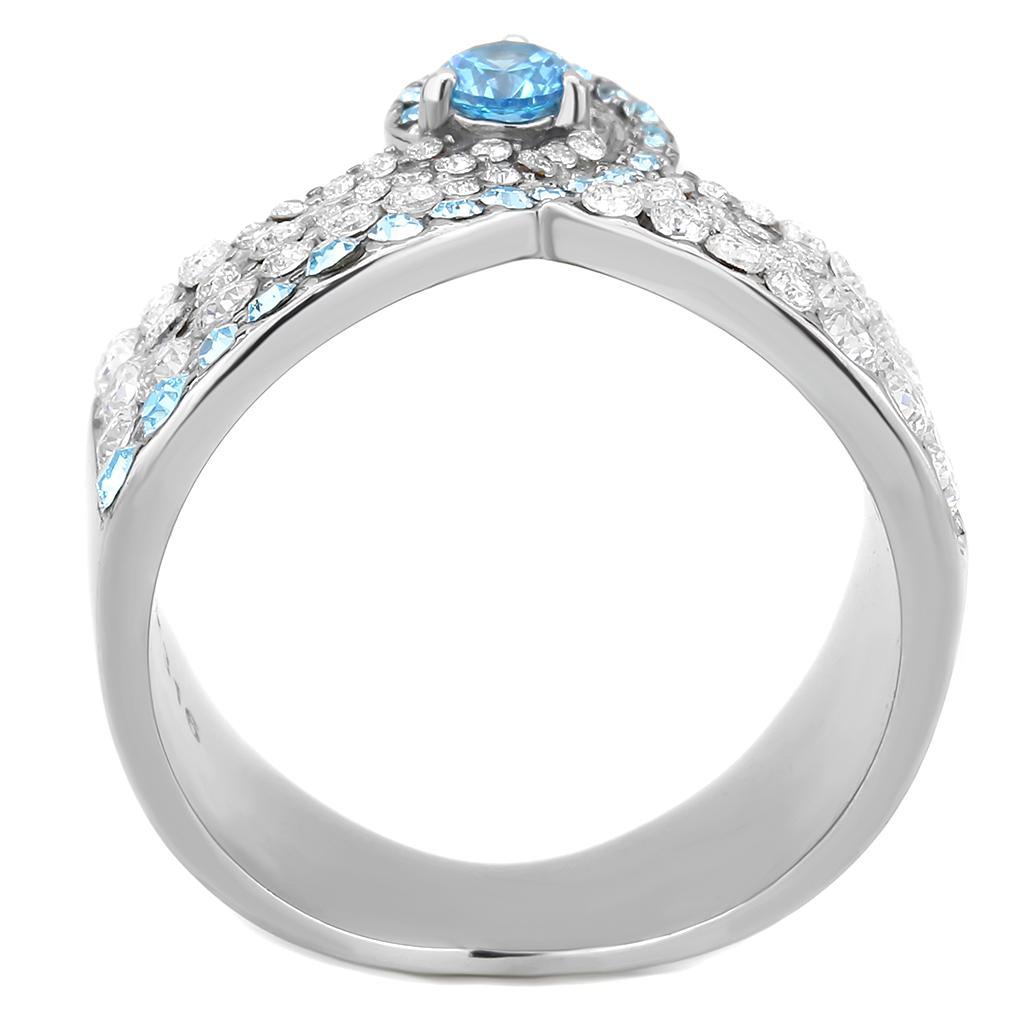 TK3572 - No Plating Stainless Steel Ring with AAA Grade CZ  in Sea Blue-2