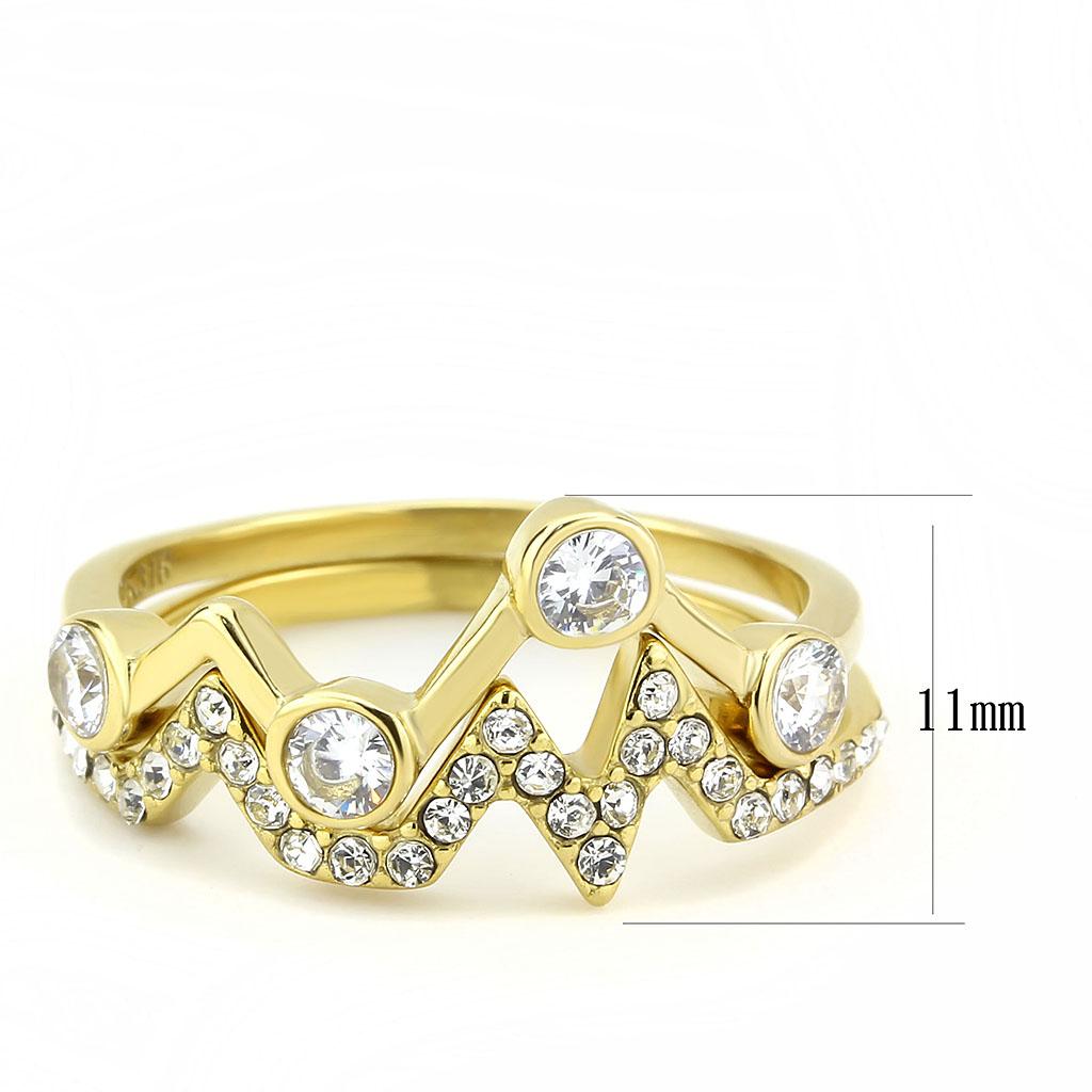 TK3596 - IP Gold(Ion Plating) Stainless Steel Ring with AAA Grade CZ  in Clear-1