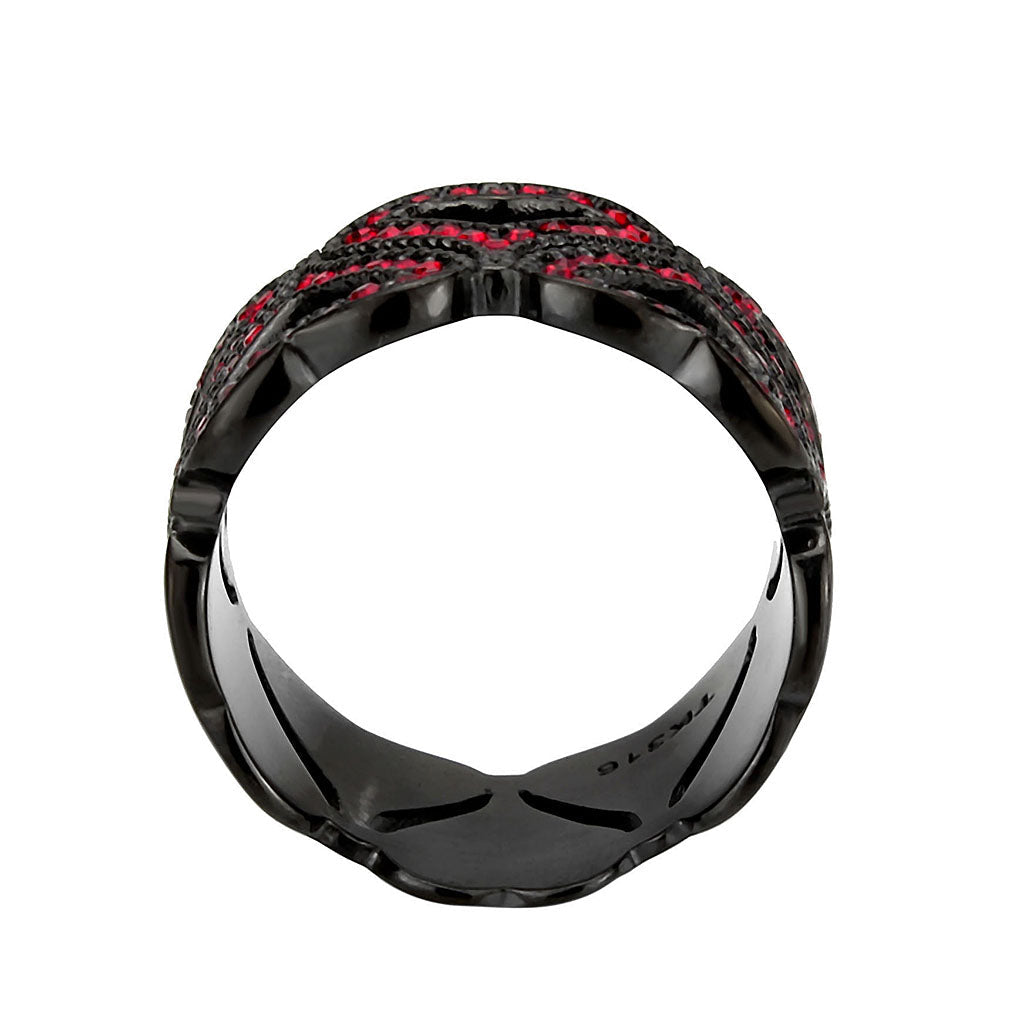 TK3790 - IP Black (Ion Plating) Stainless Steel Ring with Top Grade Crystal in Red Series-2