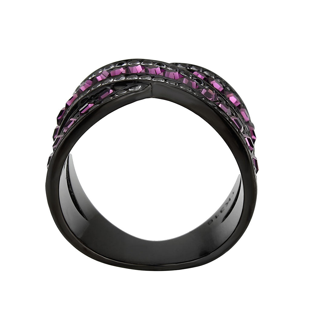 TK3791 - IP Black (Ion Plating) Stainless Steel Ring with Top Grade Crystal in Amethyst-2