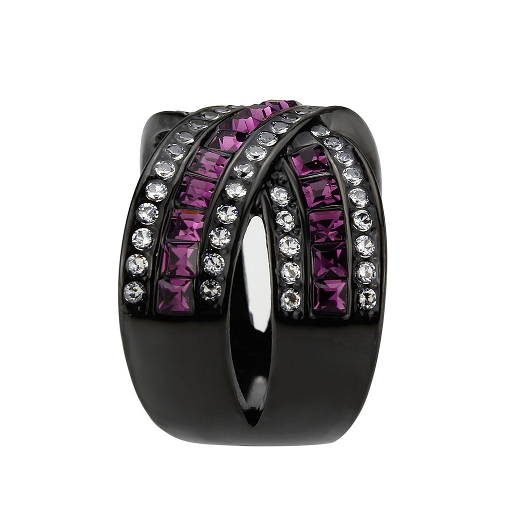 TK3791 - IP Black (Ion Plating) Stainless Steel Ring with Top Grade Crystal in Amethyst-3