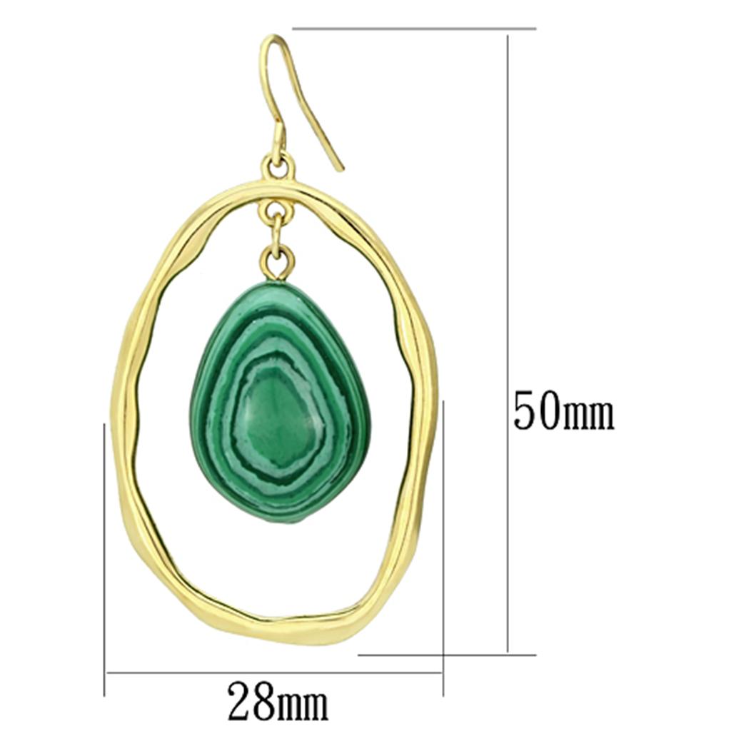 VL072 - IP Gold(Ion Plating) Brass Earrings with Synthetic MALACHITE in Turquoise-1