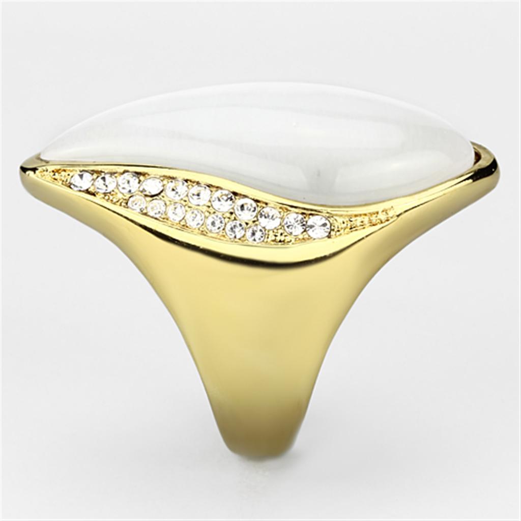 VL082 - IP Gold(Ion Plating) Brass Ring with Synthetic Cat Eye in White-3