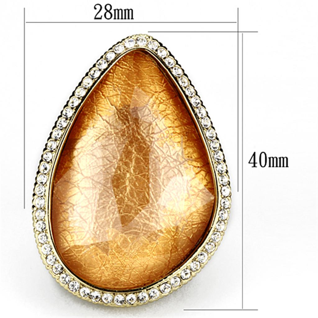 VL083 - IP Gold(Ion Plating) Brass Ring with Synthetic Synthetic Stone in Orange-1