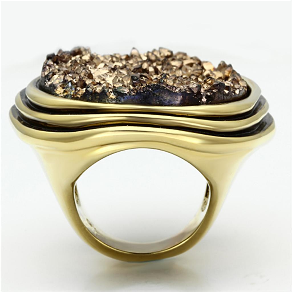 VL085 - IP Gold(Ion Plating) Brass Ring with Synthetic Synthetic Stone in Champagne-2