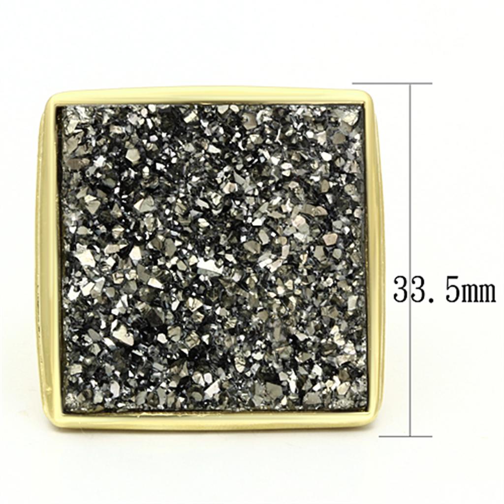 VL088 - IP Gold(Ion Plating) Brass Ring with Synthetic Synthetic Stone in Jet-1