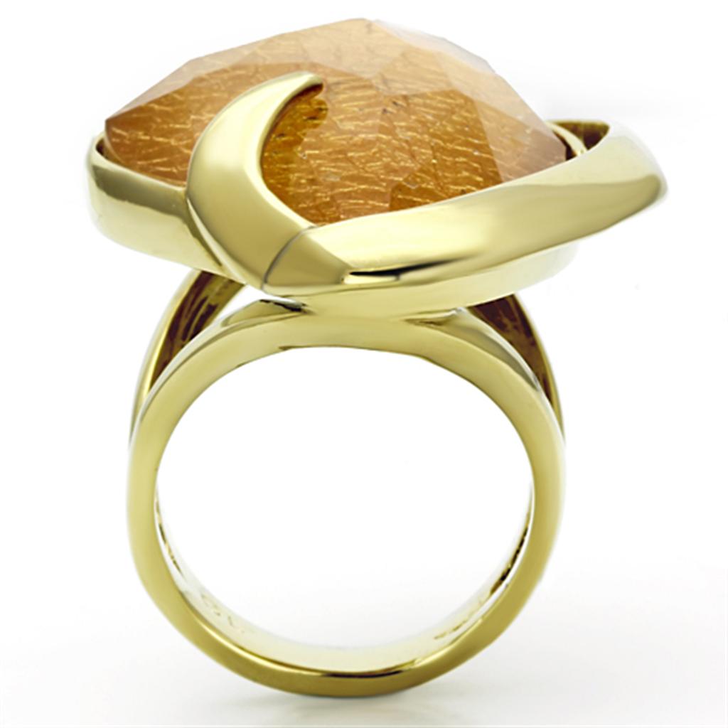 VL098 - IP Gold(Ion Plating) Stainless Steel Ring with Synthetic Synthetic Stone in Orange-2
