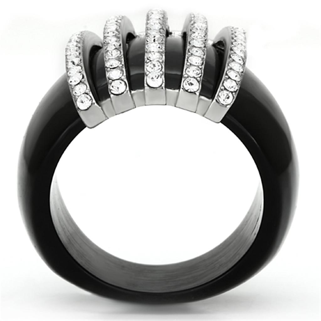 VL099 - High polished (no plating) Stainless Steel Ring with Top Grade Crystal  in Clear-2