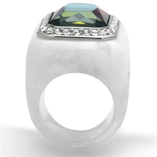 VL111 - High polished (no plating) Stainless Steel Ring with Synthetic Synthetic Stone in Aquamarine AB-2