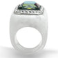 VL111 - High polished (no plating) Stainless Steel Ring with Synthetic Synthetic Stone in Aquamarine AB-2