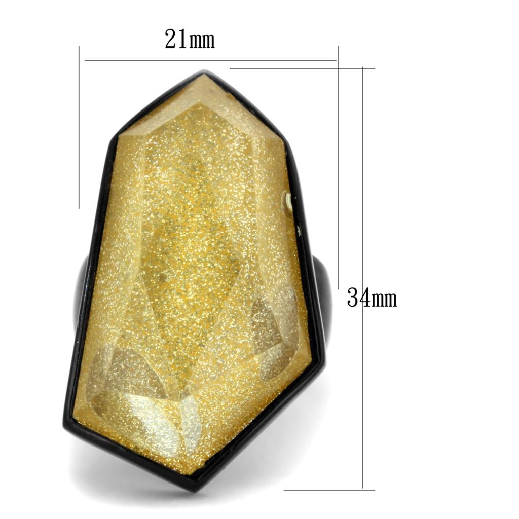 VL117 - IP Black(Ion Plating) Stainless Steel Ring with Synthetic Synthetic Stone in Citrine Yellow-1
