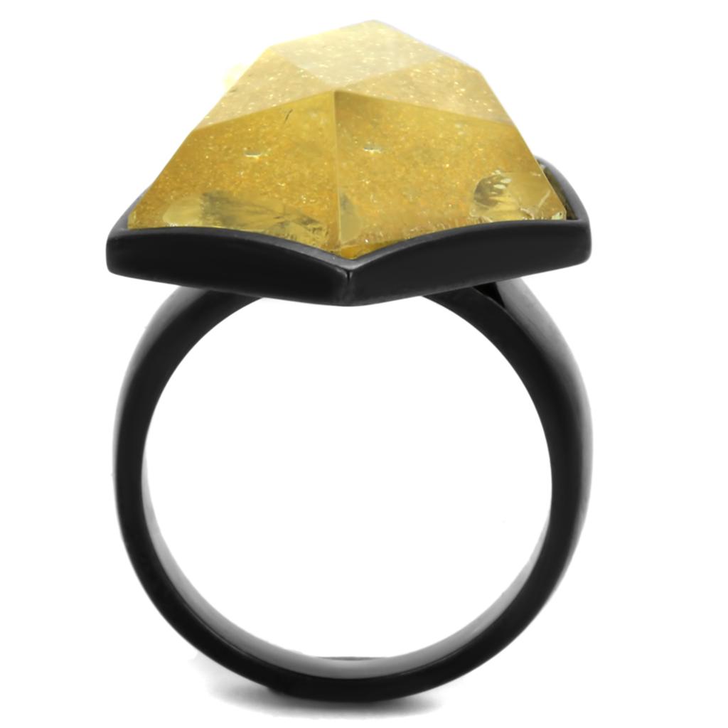 VL117 - IP Black(Ion Plating) Stainless Steel Ring with Synthetic Synthetic Stone in Citrine Yellow-2