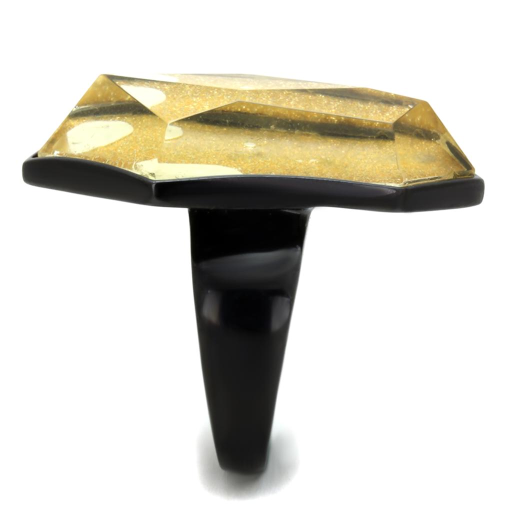 VL117 - IP Black(Ion Plating) Stainless Steel Ring with Synthetic Synthetic Stone in Citrine Yellow-3