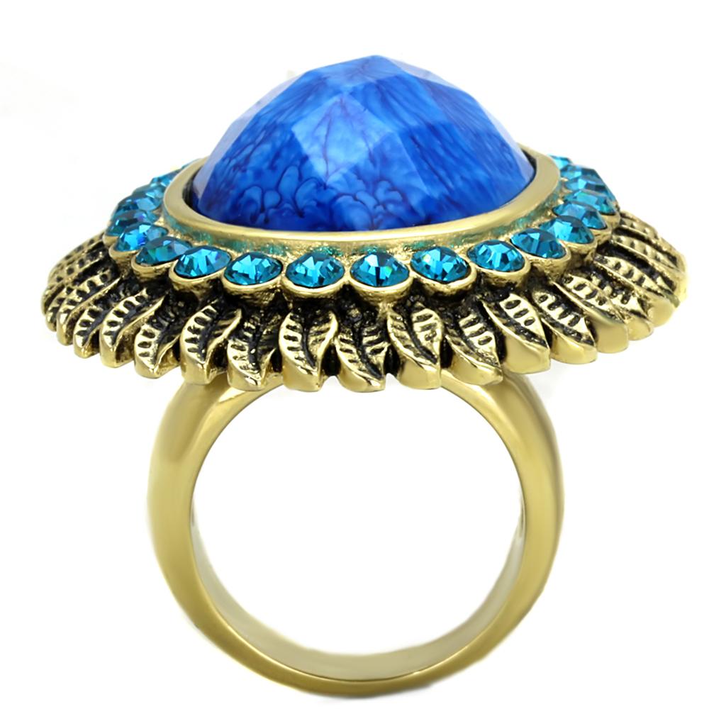 VL121 - IP Gold(Ion Plating) Stainless Steel Ring with Synthetic Synthetic Stone in Sea Blue-2