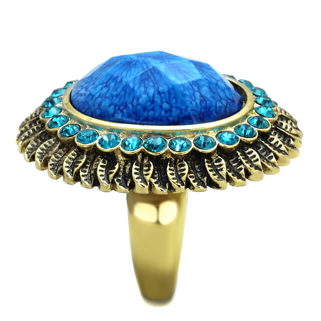 VL121 - IP Gold(Ion Plating) Stainless Steel Ring with Synthetic Synthetic Stone in Sea Blue-3