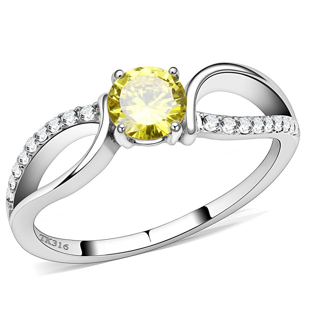 DA005 - High polished (no plating) Stainless Steel Ring with AAA Grade CZ  in Topaz-0