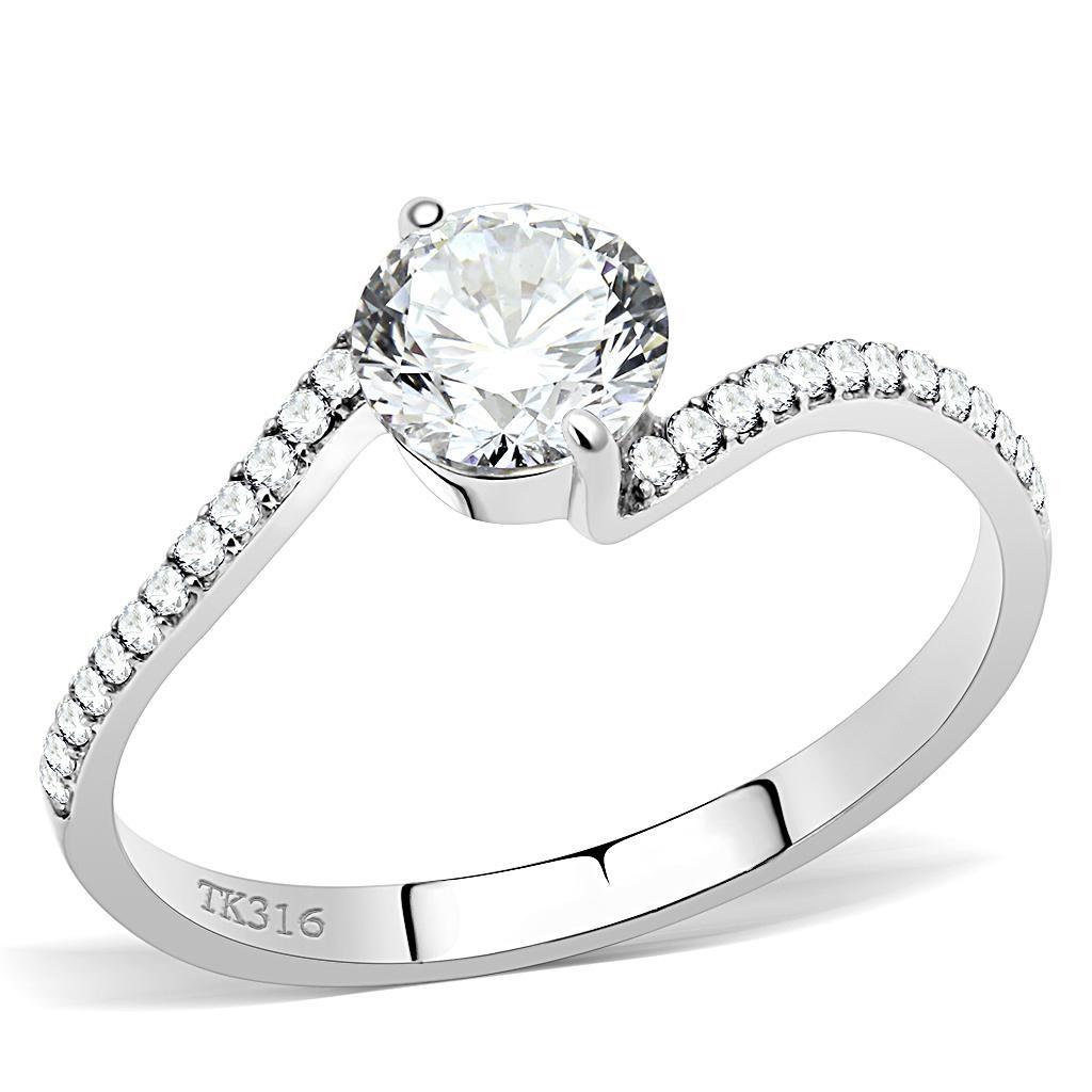 DA006 - High polished (no plating) Stainless Steel Ring with AAA Grade CZ  in Clear-0