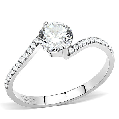 DA006 - High polished (no plating) Stainless Steel Ring with AAA Grade CZ  in Clear-0