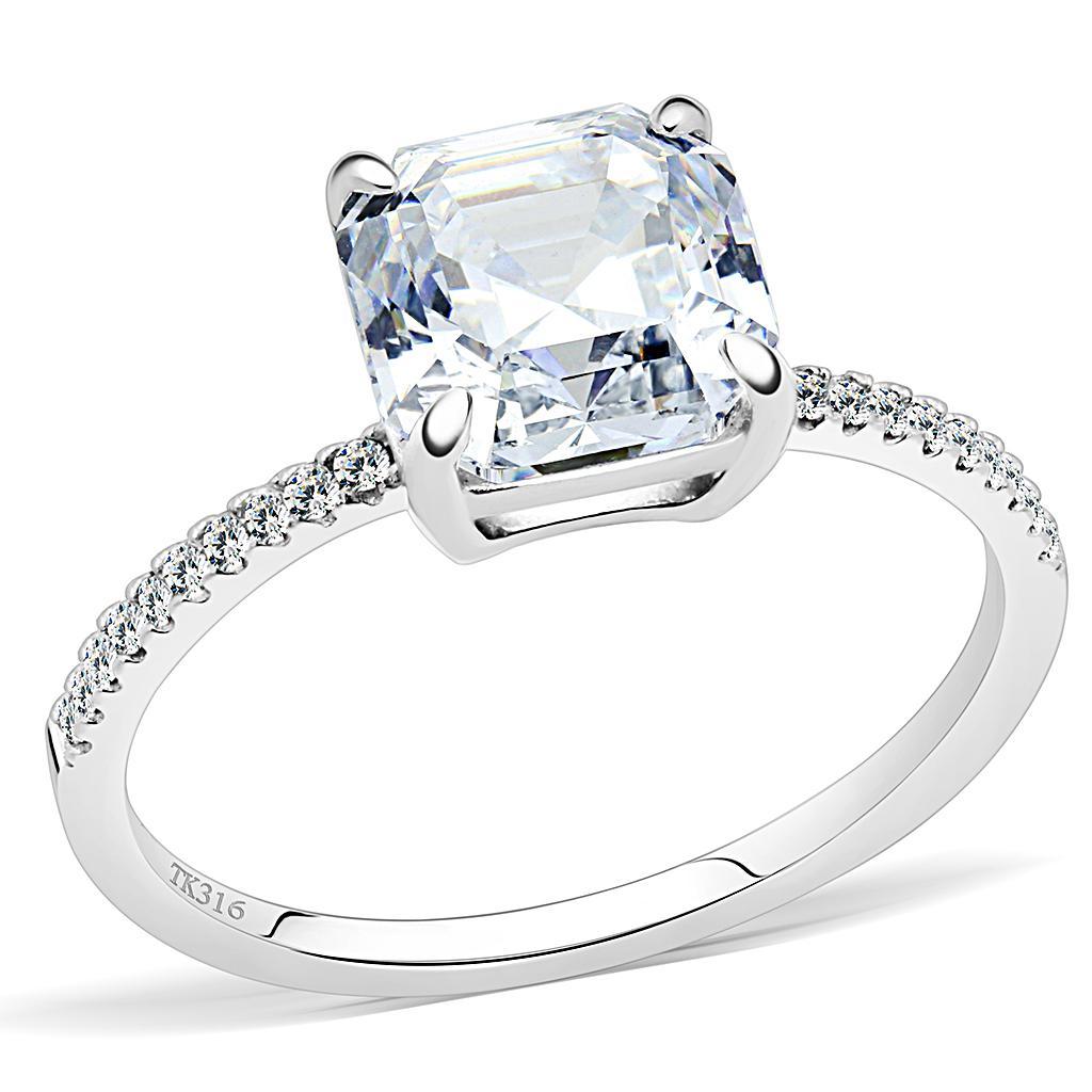 DA008 - High polished (no plating) Stainless Steel Ring with Cubic  in Clear-0