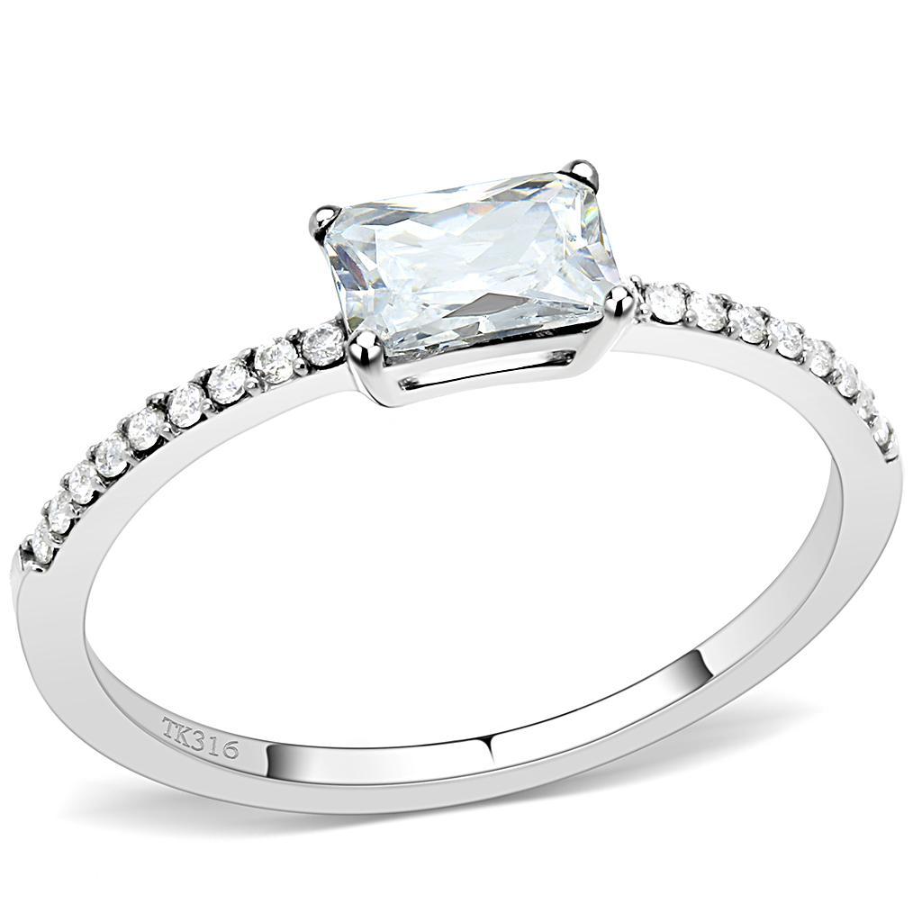 DA009 - High polished (no plating) Stainless Steel Ring with Cubic  in Clear-0