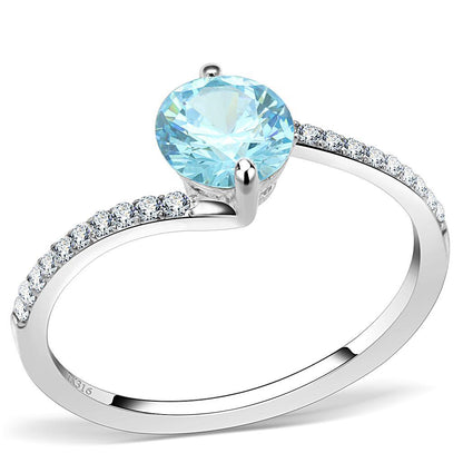 DA014 - High polished (no plating) Stainless Steel Ring with AAA Grade CZ  in Sea Blue-0