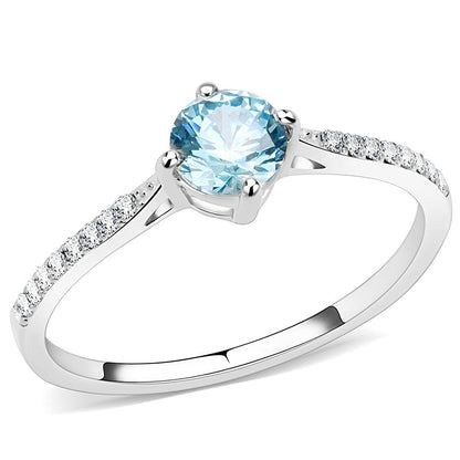 DA019 - High polished (no plating) Stainless Steel Ring with AAA Grade CZ  in Sea Blue-0